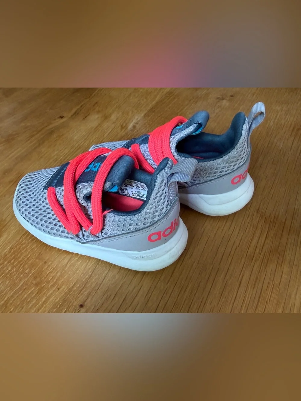 Adidas Lite Racer Grey Mesh Kids Sneakers with Coral Laces - Excellent